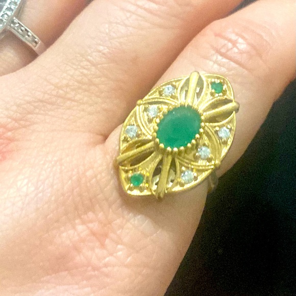 Deco 1.50ctw Emerald & Diamond Cut Sapphires Ring - Picture 1 of 4